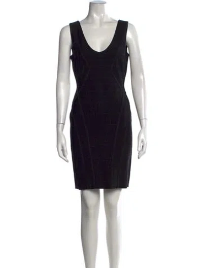 Pre-owned Herve Leger V-neck Mini Dress In Black