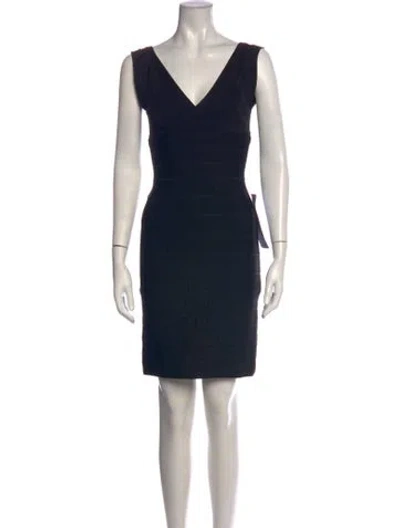 Pre-owned Herve Leger V-neck Mini Dress In Black