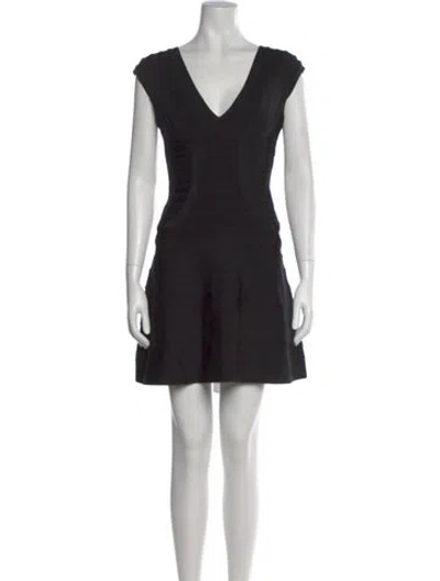 Pre-owned Herve Leger V-neck Mini Dress In Black