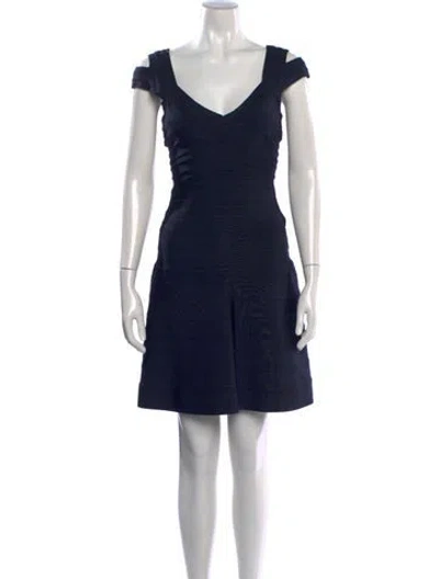 Pre-owned Herve Leger V-neck Mini Dress In Black