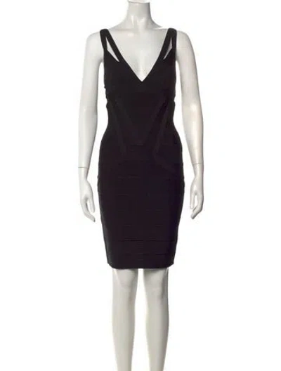 Pre-owned Herve Leger V-neck Mini Dress In Black