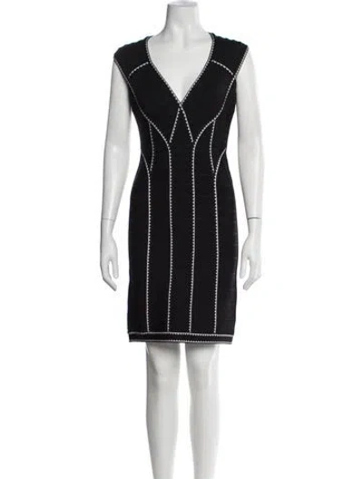 Pre-owned Herve Leger V-neck Mini Dress In Black