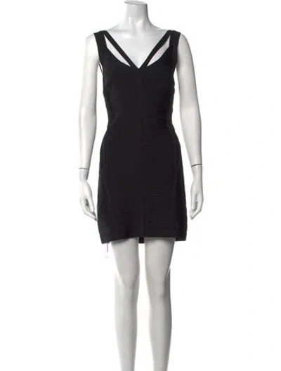 Pre-owned Herve Leger V-neck Mini Dress In Black