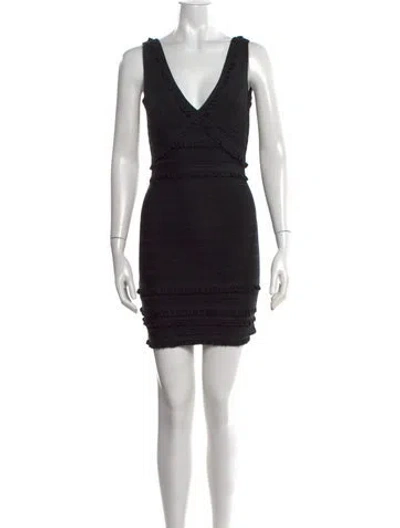 Pre-owned Herve Leger V-neck Mini Dress In Black