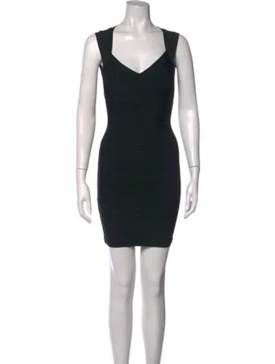Pre-owned Herve Leger V-neck Mini Dress In Black