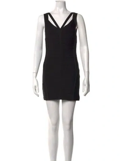 Pre-owned Herve Leger V-neck Mini Dress In Black