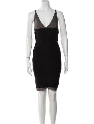 Pre-owned Herve Leger V-neck Mini Dress In Black/grey