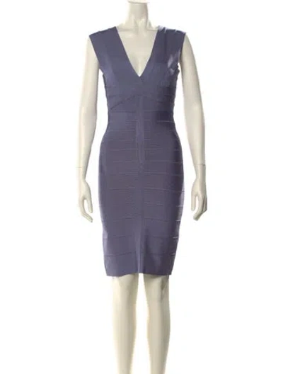 Pre-owned Herve Leger V-neck Mini Dress In Blue