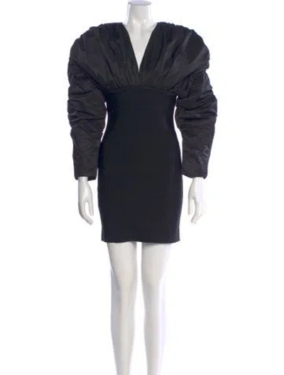 Pre-owned Herve Leger V-neck Mini Dress In Blue