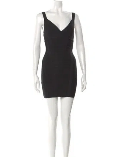 Pre-owned Herve Leger V-neck Mini Dress In Blue