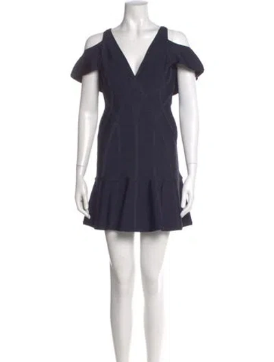 Pre-owned Herve Leger V-neck Mini Dress In Blue