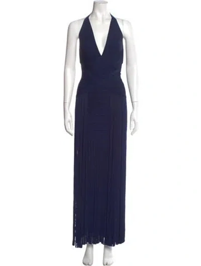 Pre-owned Herve Leger V-neck Mini Dress In Blue