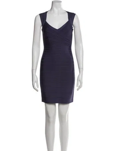 Pre-owned Herve Leger V-neck Mini Dress In Blue