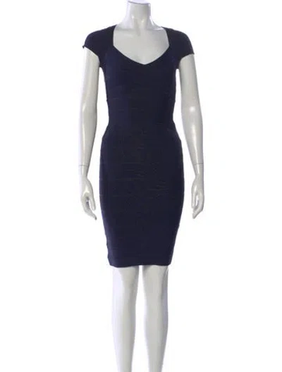 Pre-owned Herve Leger V-neck Mini Dress In Blue