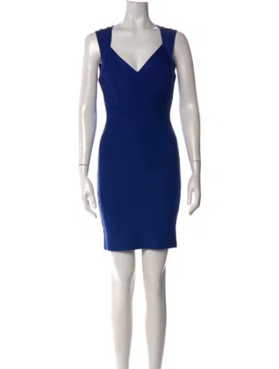 Pre-owned Herve Leger V-neck Mini Dress In Blue