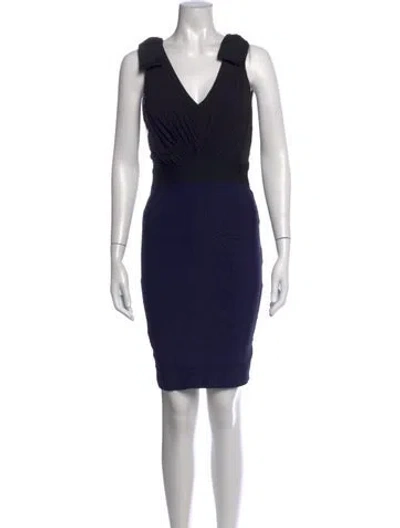 Pre-owned Herve Leger V-neck Mini Dress In Blue