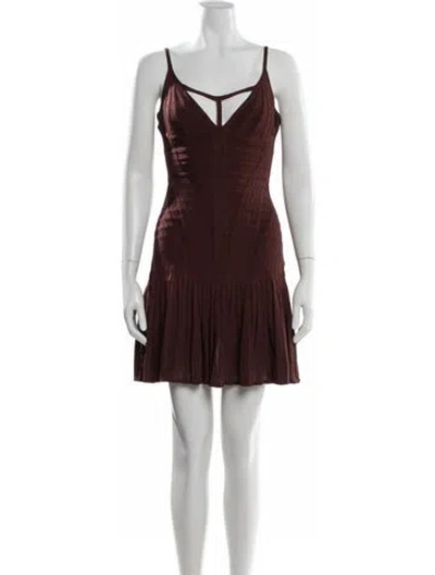 Pre-owned Herve Leger V-neck Mini Dress In Brown