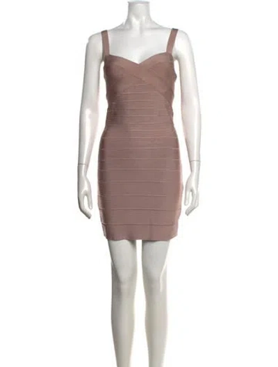 Pre-owned Herve Leger V-neck Mini Dress In Brown