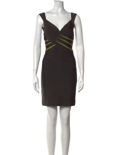 Pre-owned Herve Leger V-neck Mini Dress In Brown