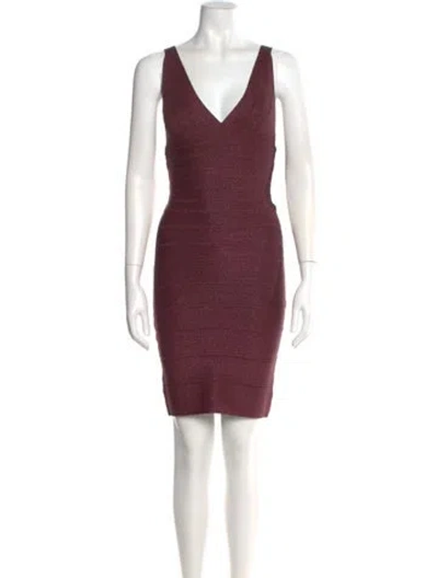 Pre-owned Herve Leger V-neck Mini Dress In Burgundy