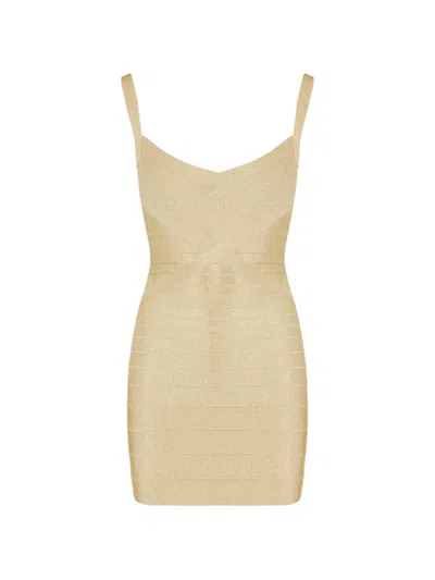 Herve Leger V-neck Mini Dress In Neutral