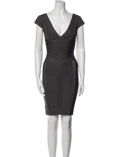 Pre-owned Herve Leger V-neck Mini Dress In Gray