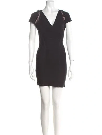 Pre-owned Herve Leger V-neck Mini Dress In Gray