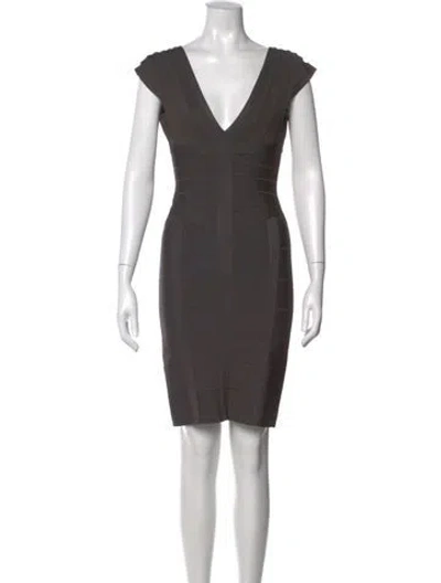 Pre-owned Herve Leger V-neck Mini Dress In Gray