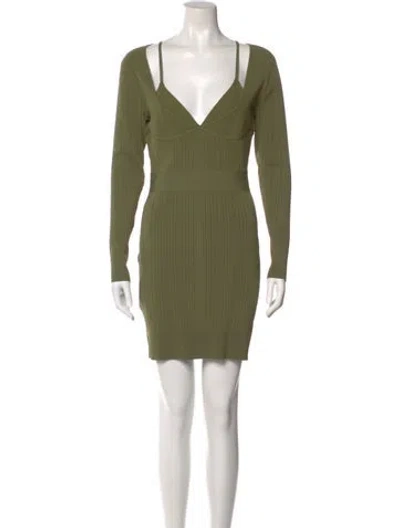 Pre-owned Herve Leger V-neck Mini Dress In Green