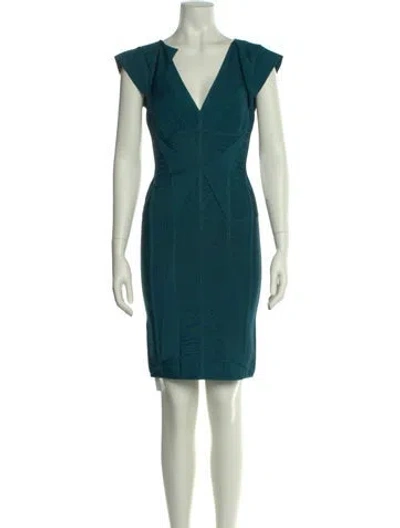 Pre-owned Herve Leger V-neck Mini Dress In Green