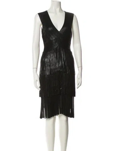 Pre-owned Herve Leger V-neck Mini Dress In Green