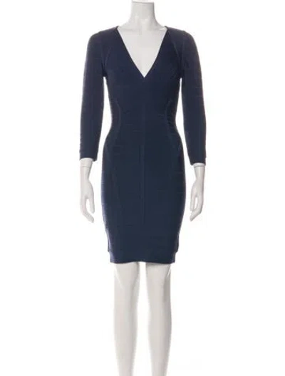 Pre-owned Herve Leger V-neck Mini Dress In Green