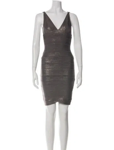 Pre-owned Herve Leger V-neck Mini Dress In Green