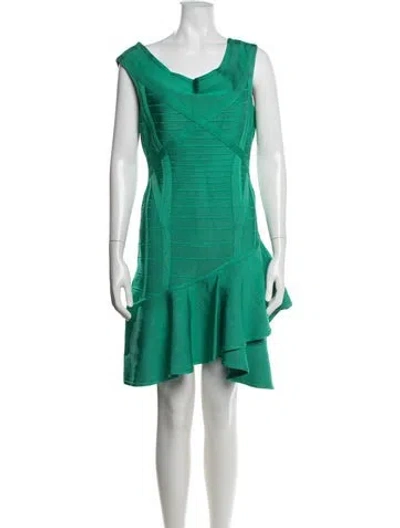 Pre-owned Herve Leger V-neck Mini Dress In Green