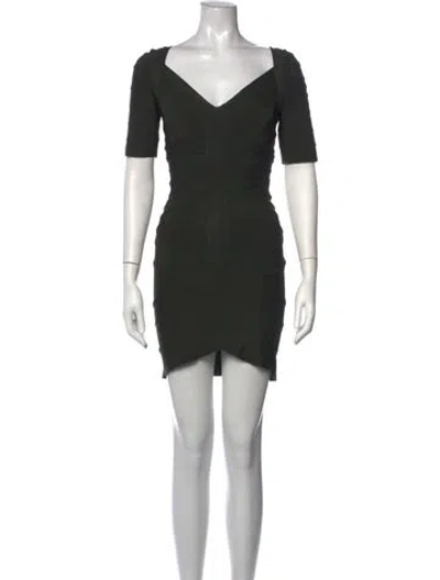 Pre-owned Herve Leger V-neck Mini Dress In Green