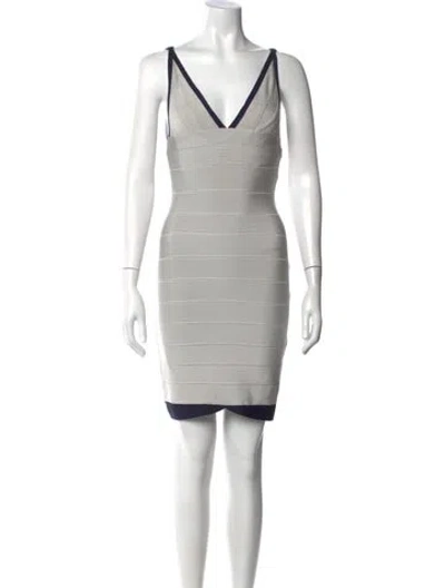 Pre-owned Herve Leger V-neck Mini Dress In Grey