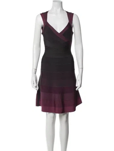 Pre-owned Herve Leger V-neck Mini Dress In Grey