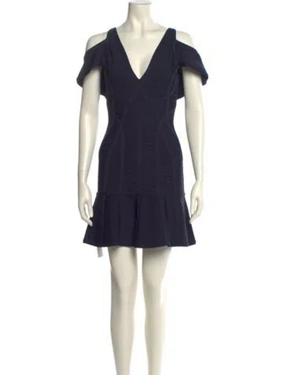 Pre-owned Herve Leger V-neck Mini Dress In Multi