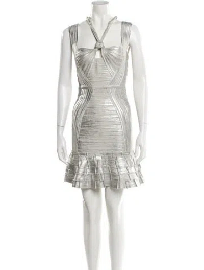 Pre-owned Herve Leger V-neck Mini Dress In Multi