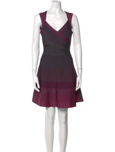 Pre-owned Herve Leger V-neck Mini Dress In Multi