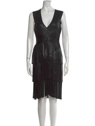 Pre-owned Herve Leger V-neck Mini Dress In Multi