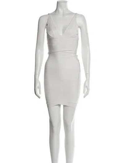 Pre-owned Herve Leger V-neck Mini Dress In Neutral