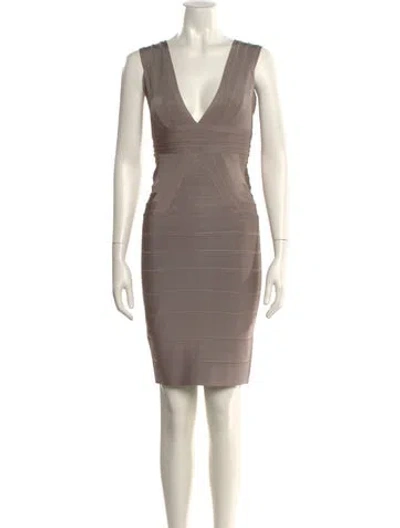 Pre-owned Herve Leger V-neck Mini Dress In Neutral