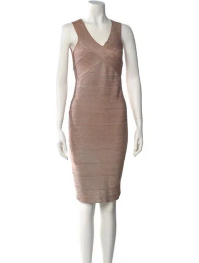 Pre-owned Herve Leger V-neck Mini Dress In Neutral