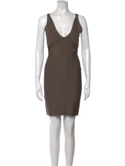 Pre-owned Herve Leger V-neck Mini Dress In Neutral