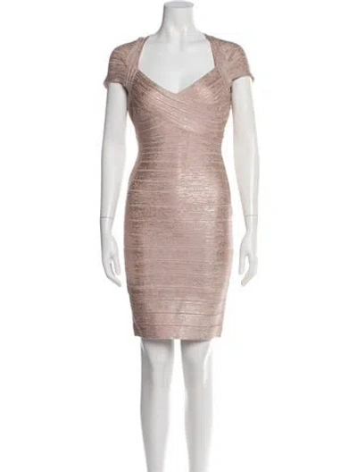 Pre-owned Herve Leger V-neck Mini Dress In Neutral