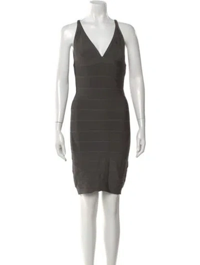Pre-owned Herve Leger V-neck Mini Dress In Neutral