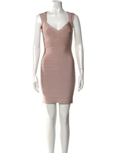 Pre-owned Herve Leger V-neck Mini Dress In Neutral