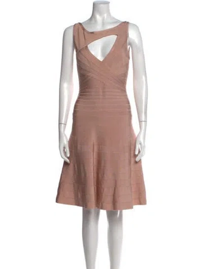 Pre-owned Herve Leger V-neck Mini Dress In Neutral