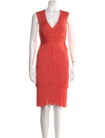 Pre-owned Herve Leger V-neck Mini Dress In Orange